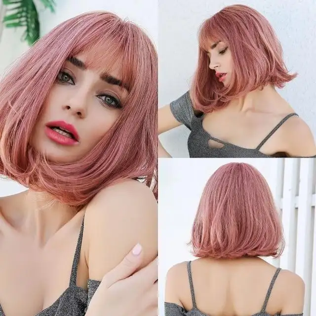 Alice Ombre Golden Blonde Bob Wigs with Side Bangs - Heat Resistant Fiber Wig - Image 11