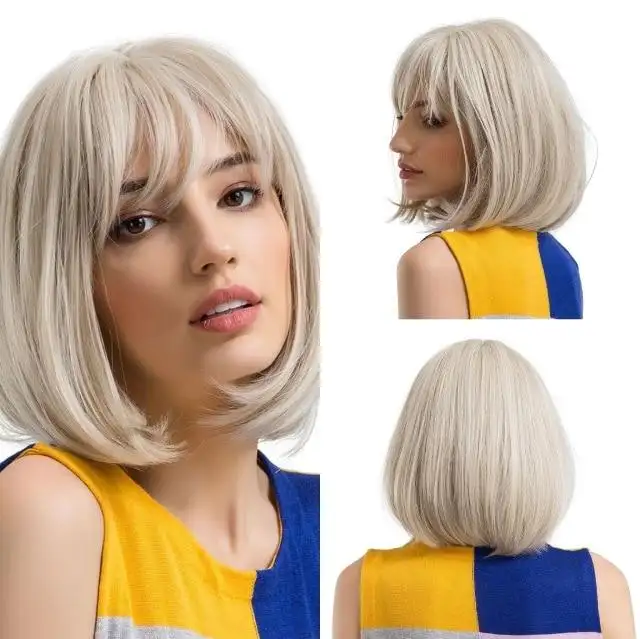 Alice Ombre Golden Blonde Bob Wigs with Side Bangs - Heat Resistant Fiber Wig - Image 3