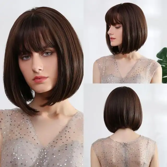 Alice Ombre Golden Blonde Bob Wigs with Side Bangs - Heat Resistant Fiber Wig - Image 4