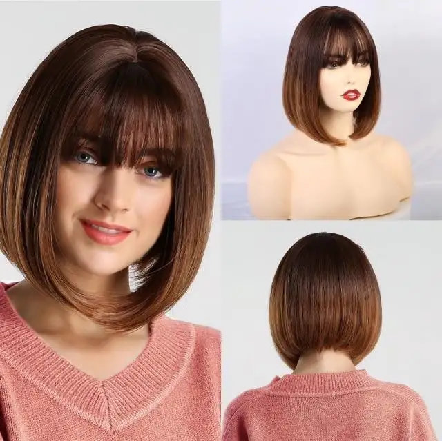 Alice Ombre Golden Blonde Bob Wigs with Side Bangs - Heat Resistant Fiber Wig - Image 5