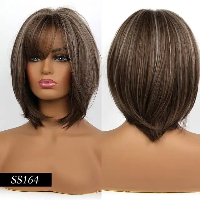 Alice Ombre Golden Blonde Bob Wigs with Side Bangs - Heat Resistant Fiber Wig - Image 6