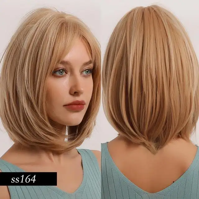 Alice Ombre Golden Blonde Bob Wigs with Side Bangs - Heat Resistant Fiber Wig - Image 7