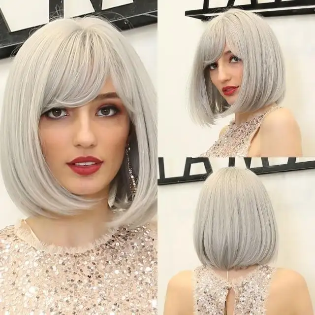 Alice Ombre Golden Blonde Bob Wigs with Side Bangs - Heat Resistant Fiber Wig - Image 9