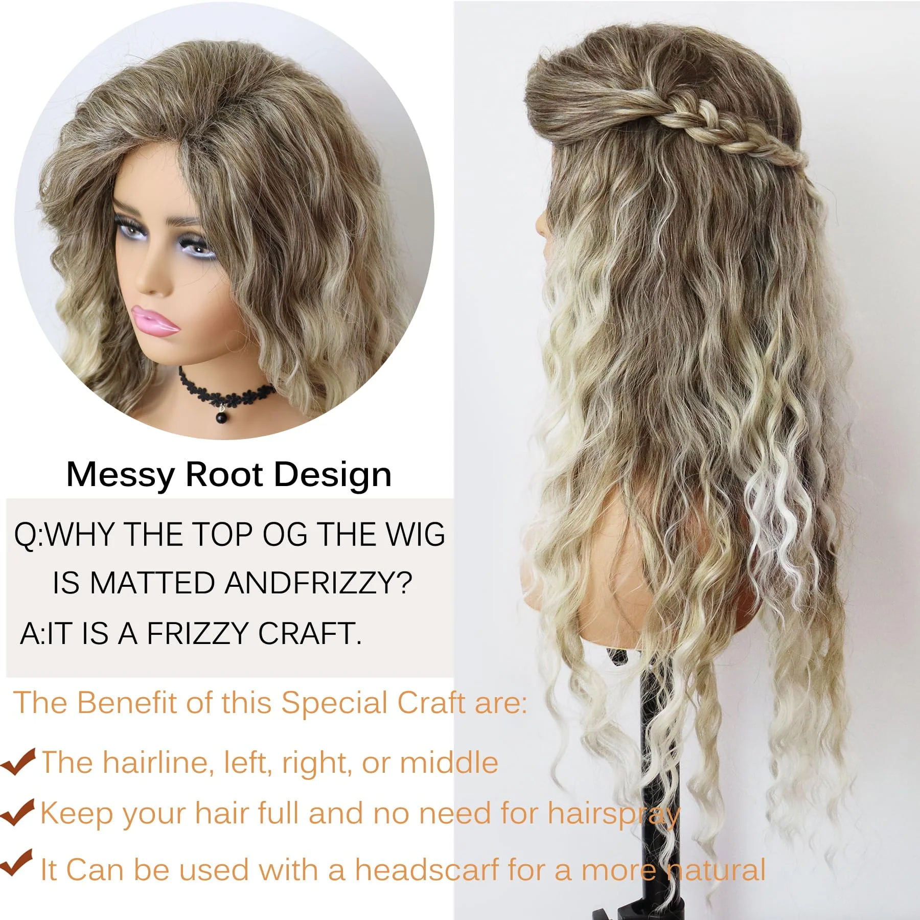 Ash Blonde Long Wavy Curly Wig - Image 4