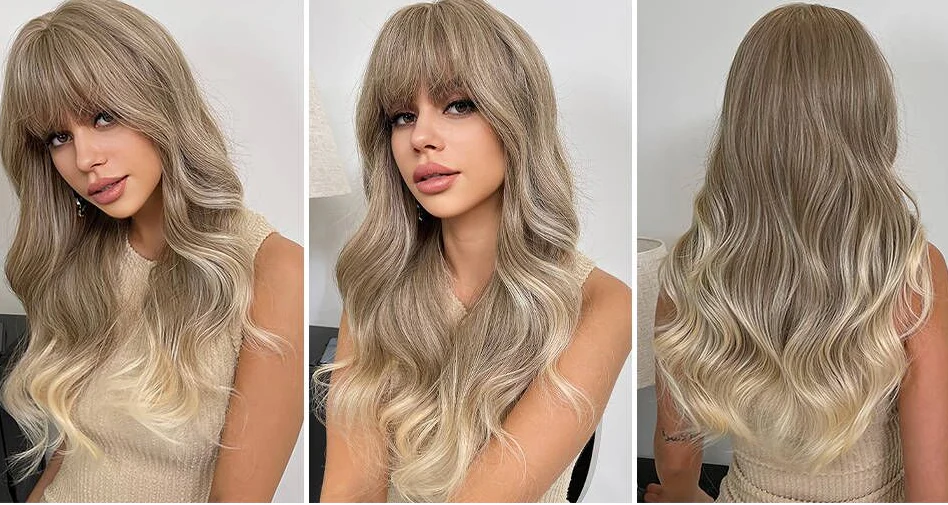 Ash Blonde Wig with Platinum Blonde Curly Ends - Image 2