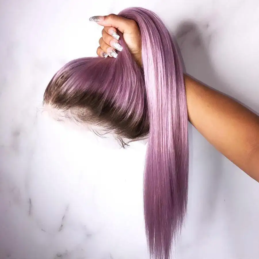 Ash Violet Pink Brazilian Ombre Human Hair Lace Front Wig - Image 4