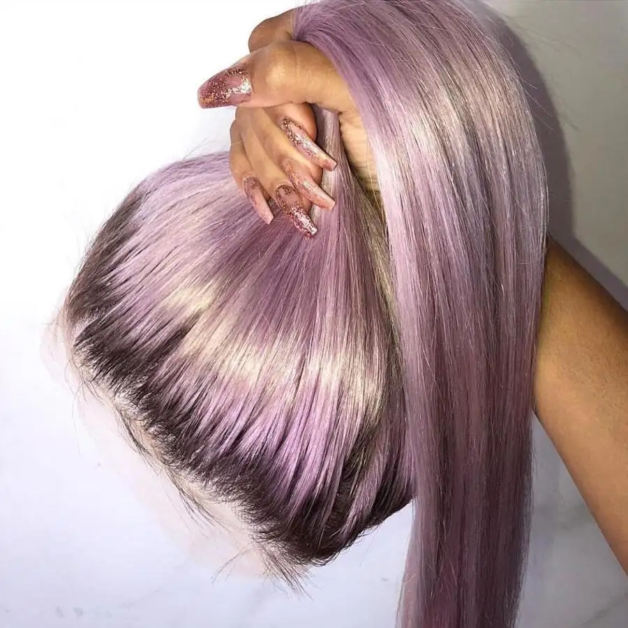 Ash Violet Pink Brazilian Ombre Human Hair Lace Front Wig - Image 5