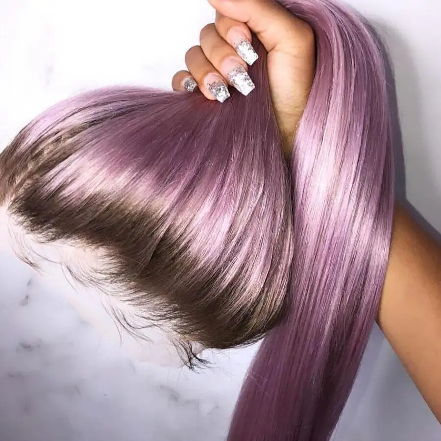 Ash Violet Pink Brazilian Ombre Human Hair Lace Front Wig - Image 6