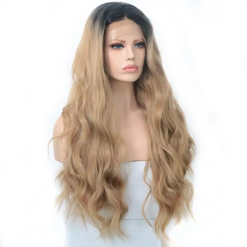 Ashlee Body Wave Synthetic Lace Front Wig Dark Roots Ombre Wig - Image 3