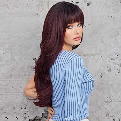 Auburn Ombre Wine Color Wigs with Bangs - Image 6