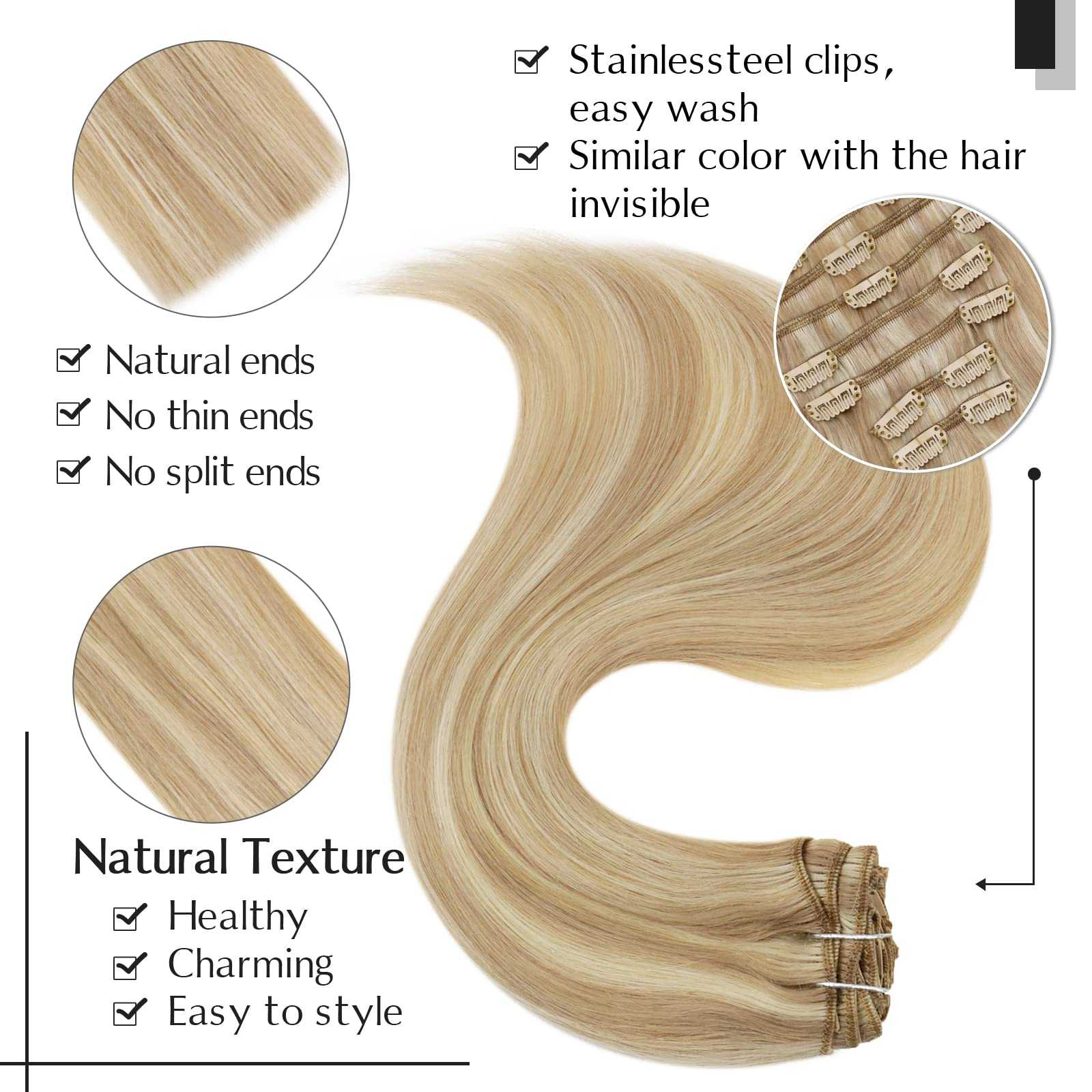 Balayage Clip in Human Hair Extensions Real Human Hair - Image 11