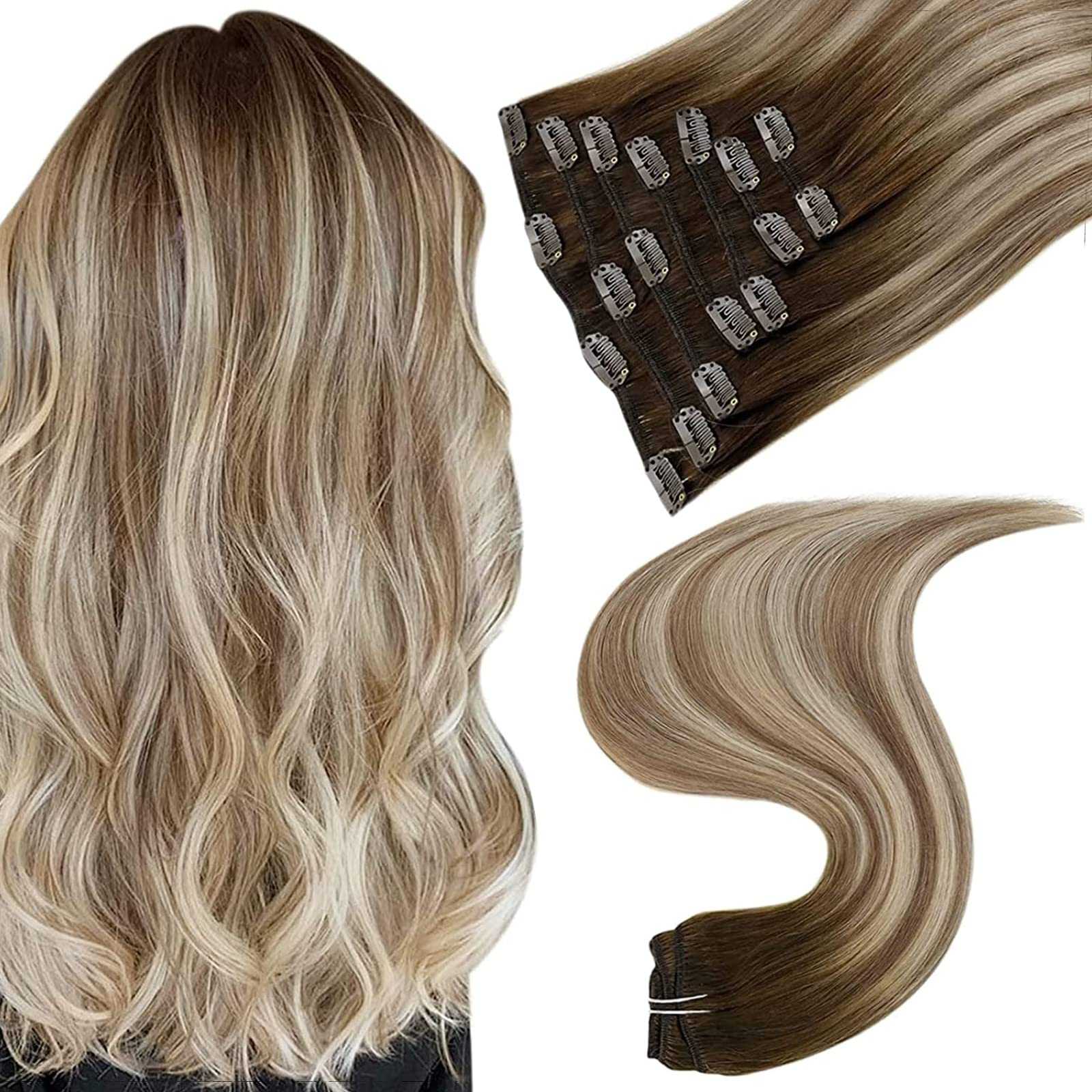 Balayage Clip in Human Hair Extensions Real Human Hair - Image 14