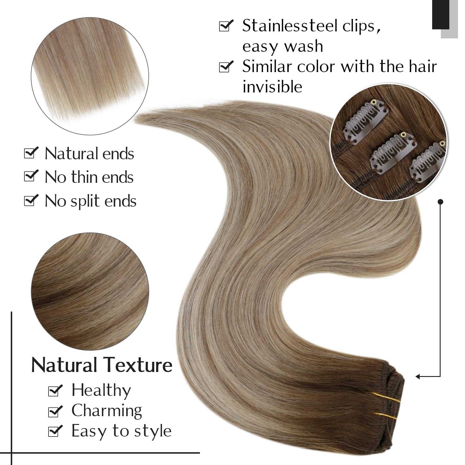Balayage Clip in Human Hair Extensions Real Human Hair - Image 17