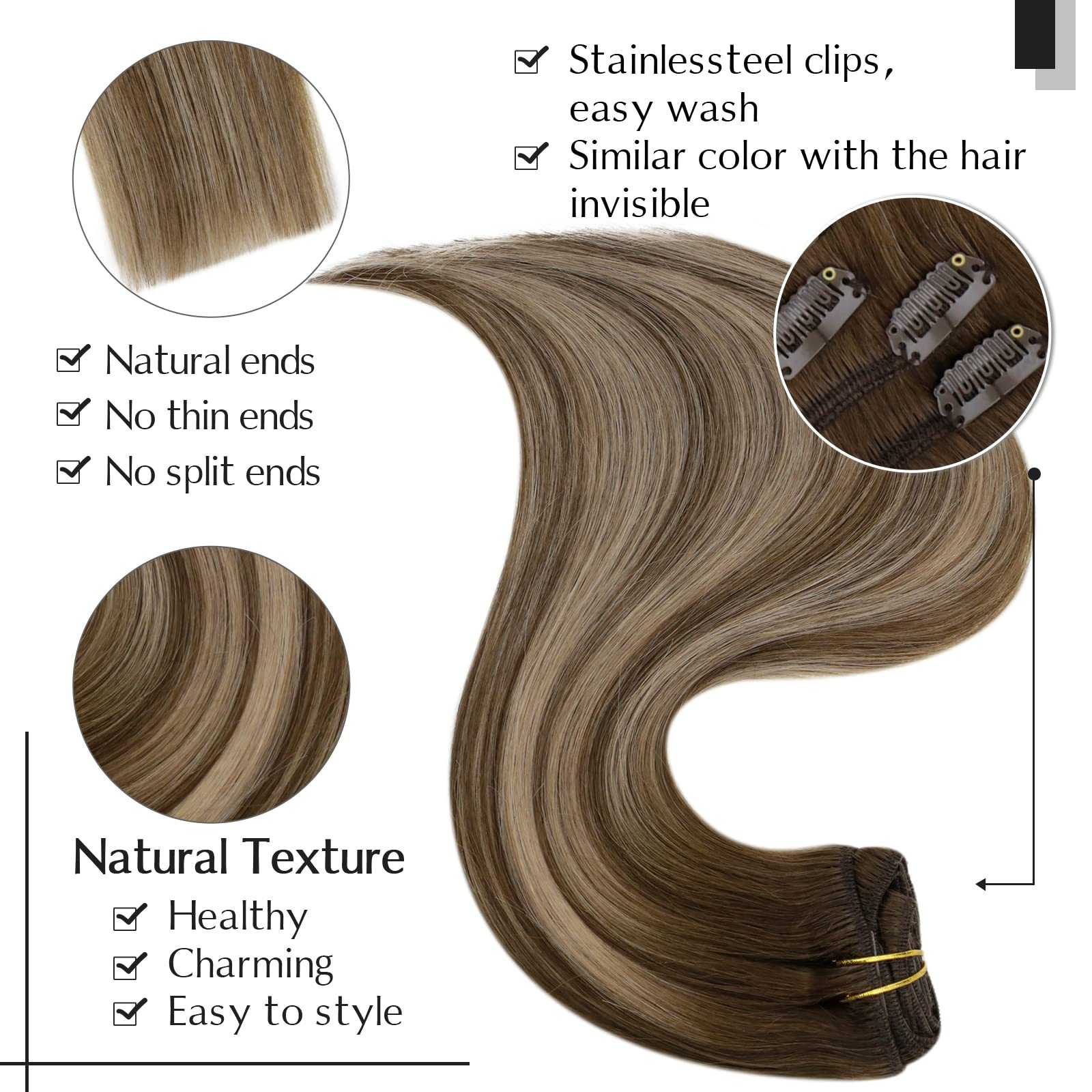 Balayage Clip in Human Hair Extensions Real Human Hair - Image 23