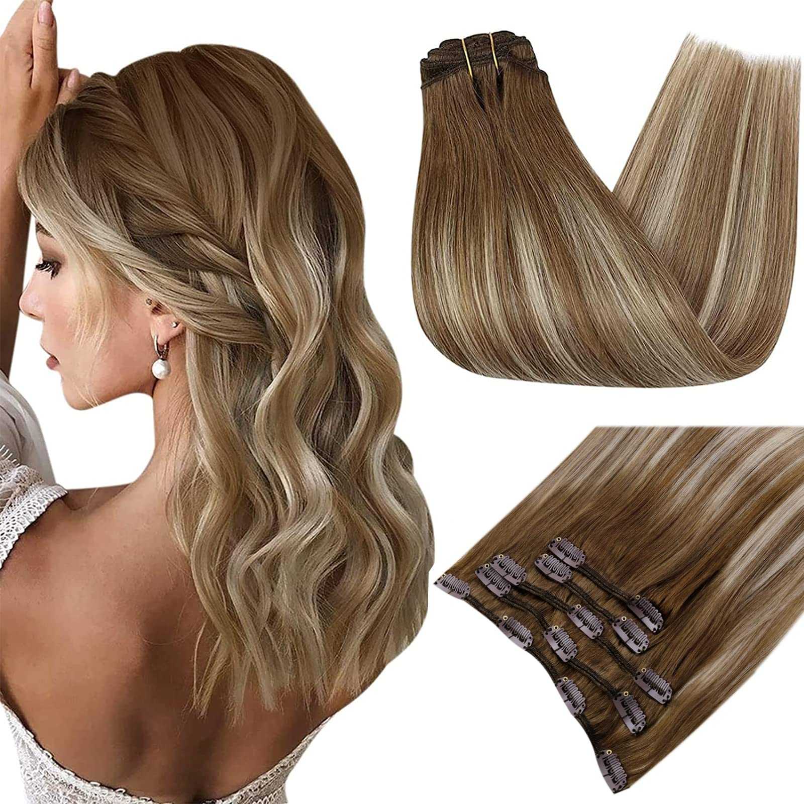 Balayage Clip in Human Hair Extensions Real Human Hair - Image 26