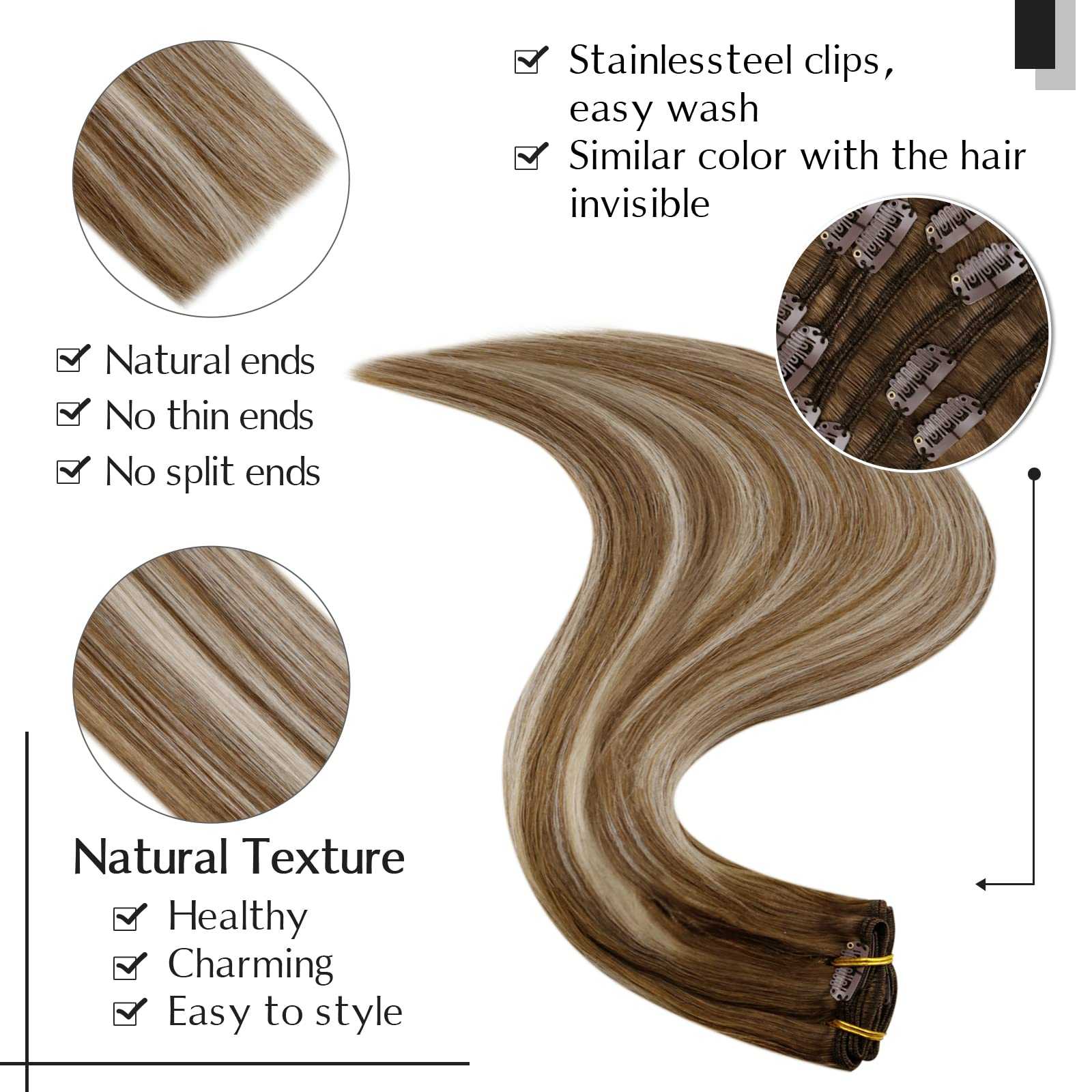 Balayage Clip in Human Hair Extensions Real Human Hair - Image 29