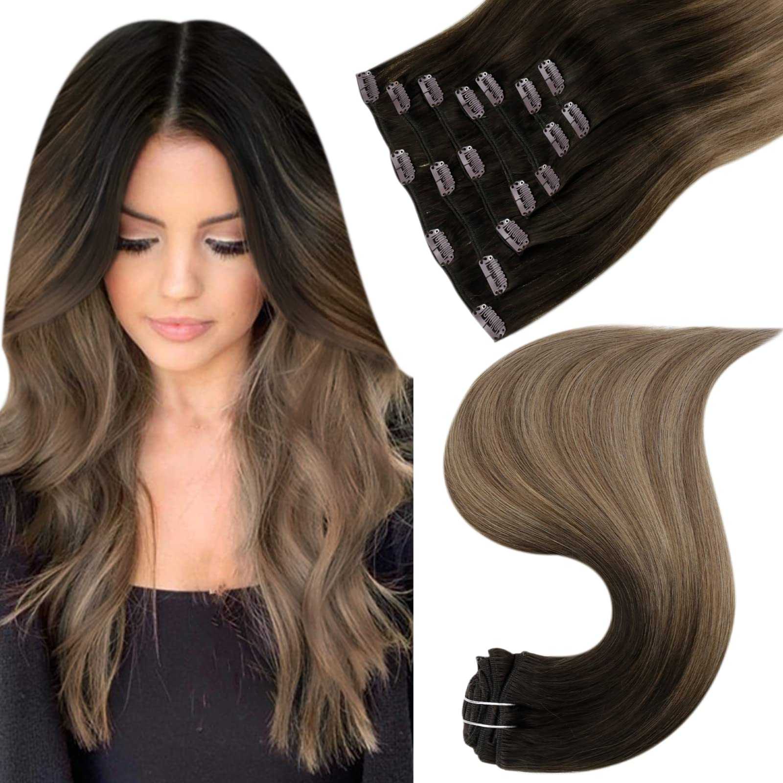 Balayage Clip in Human Hair Extensions Real Human Hair - Image 33