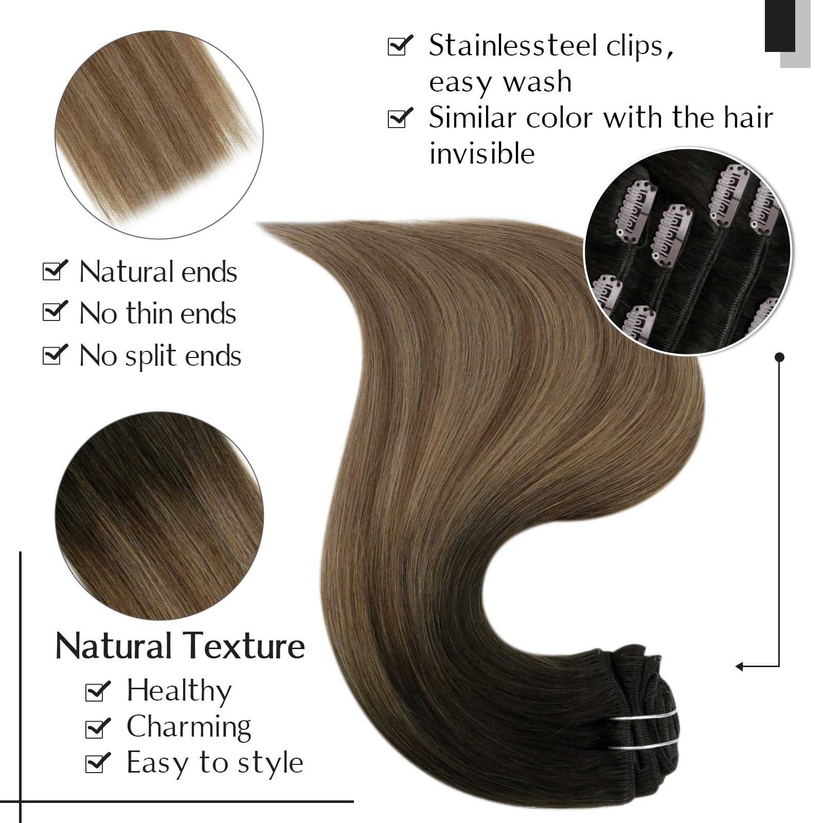 Balayage Clip in Human Hair Extensions Real Human Hair - Image 35