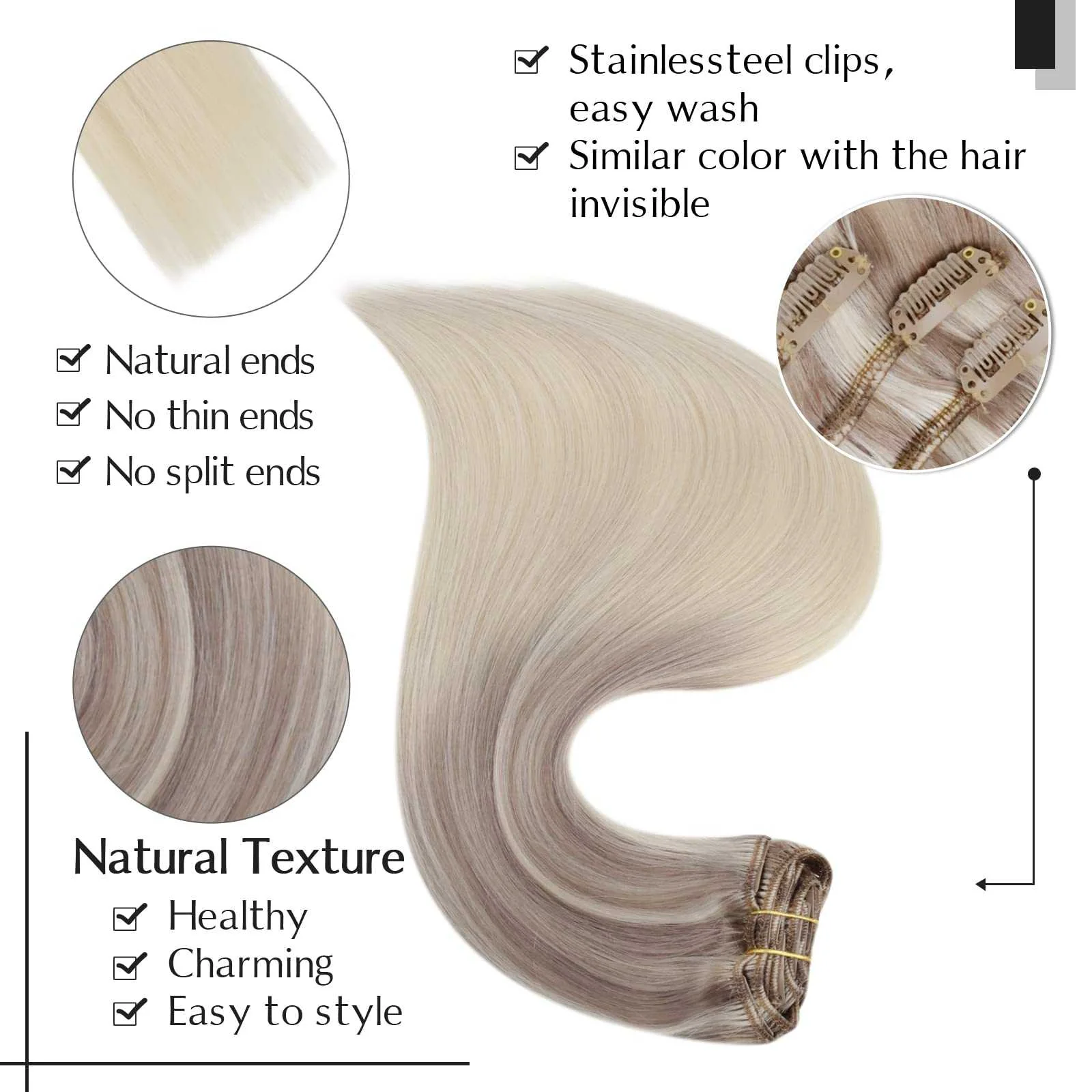 Balayage Clip in Human Hair Extensions Real Human Hair - Image 4