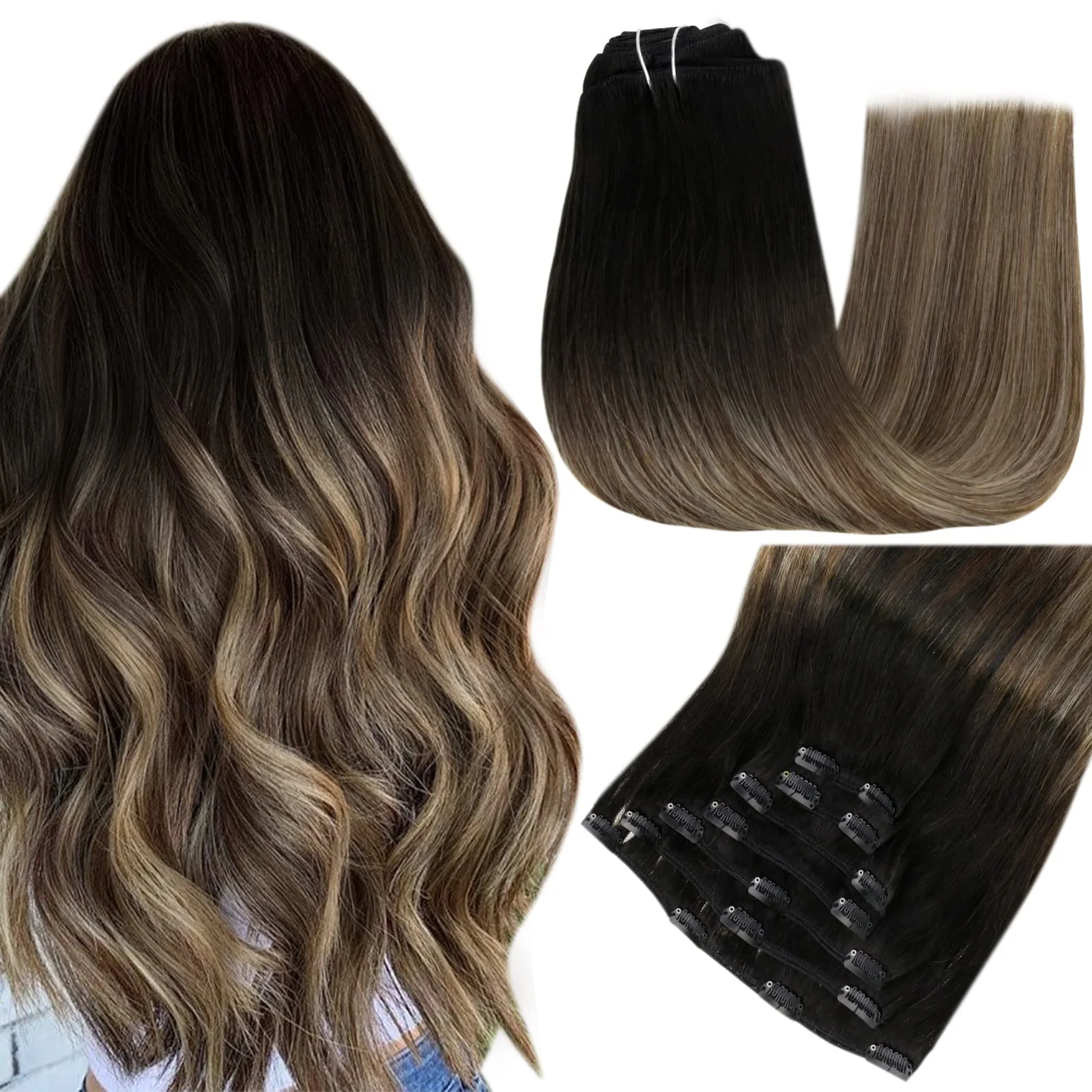 Balayage Clip in Human Hair Extensions Real Human Hair - Image 41
