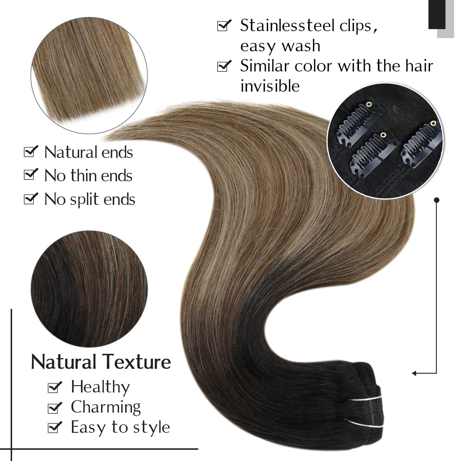 Balayage Clip in Human Hair Extensions Real Human Hair - Image 44