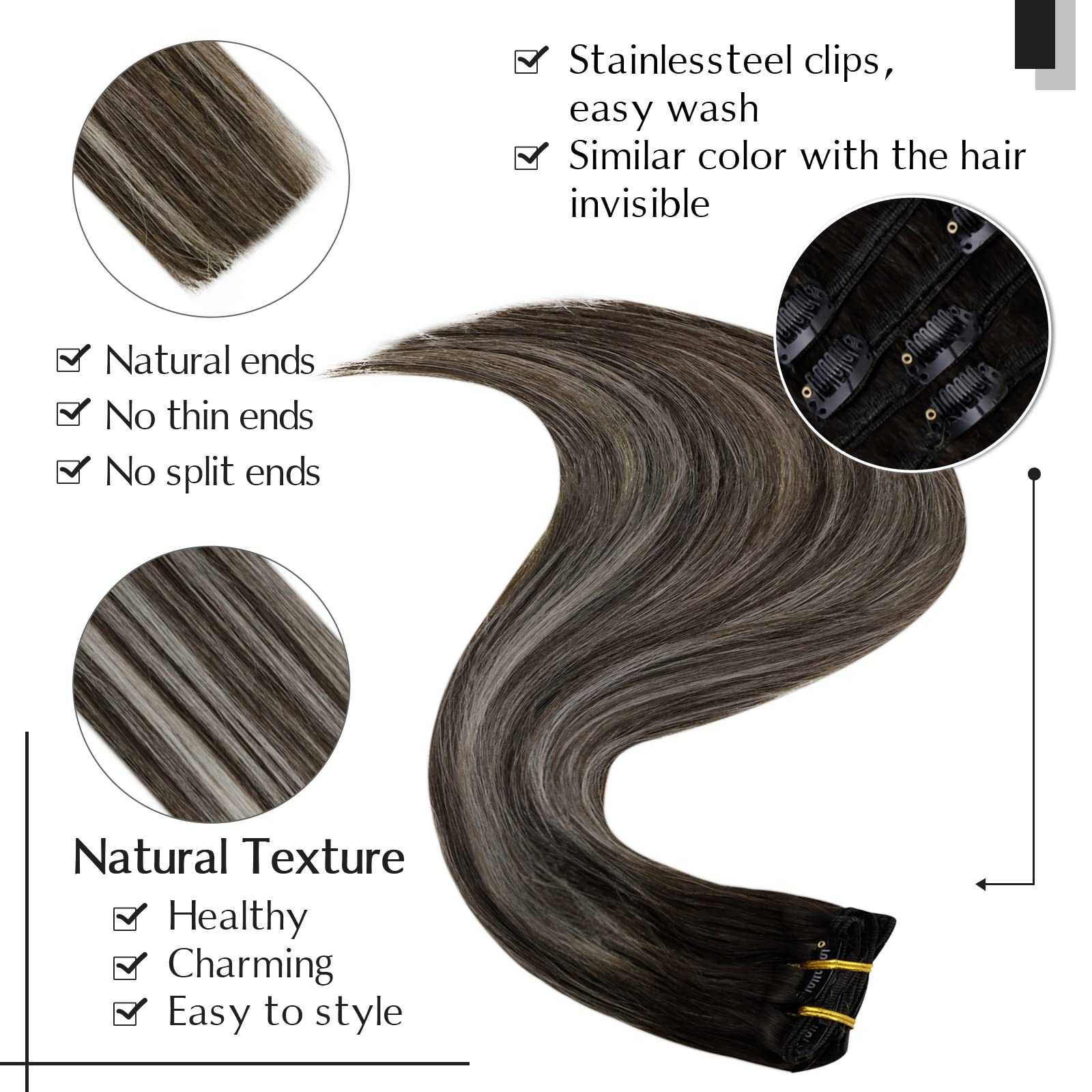 Balayage Clip in Human Hair Extensions Real Human Hair - Image 51