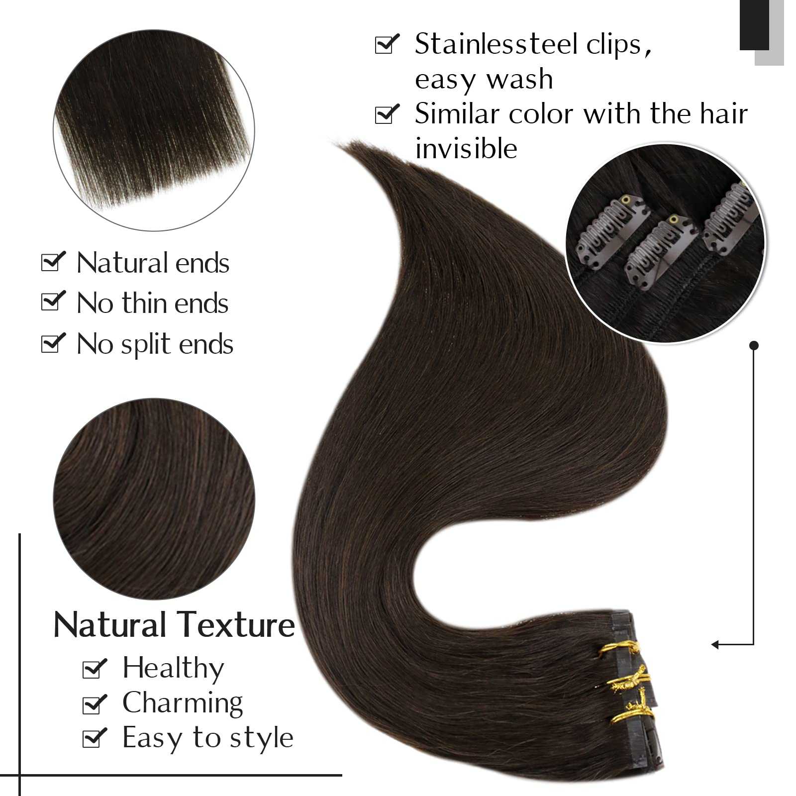 Balayage Clip in Human Hair Extensions Real Human Hair - Image 64
