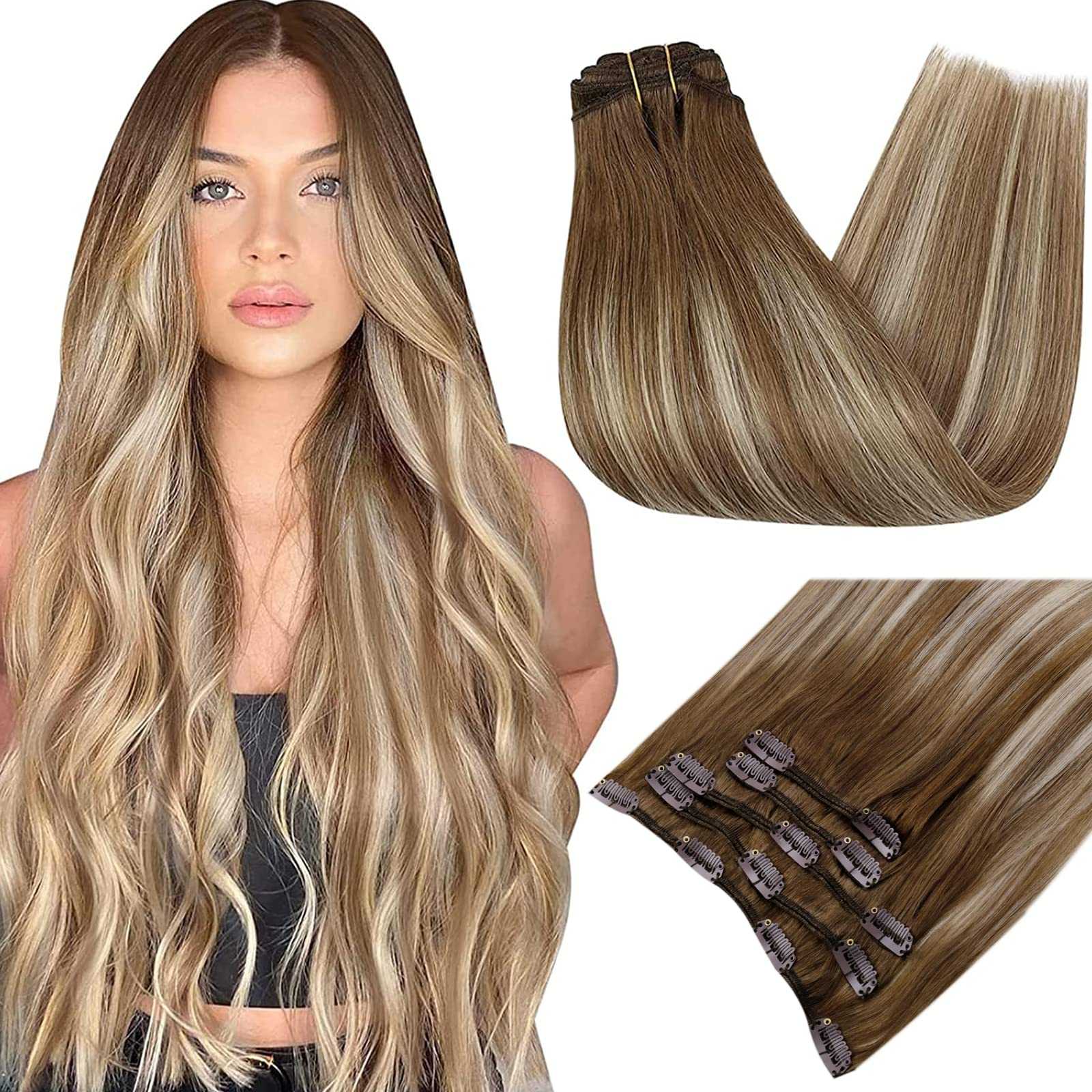 Balayage Clip in Human Hair Extensions Real Human Hair - Image 67