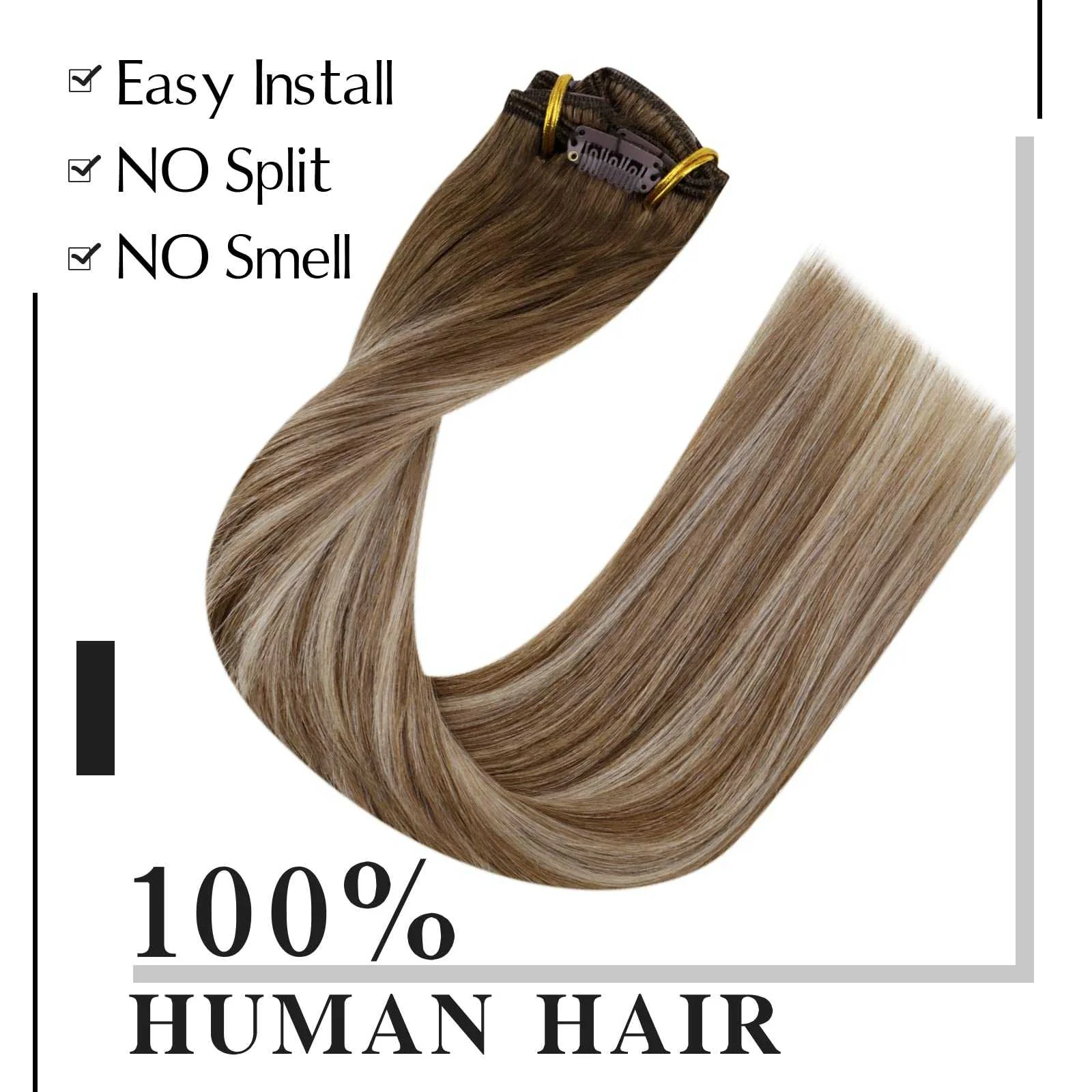 Balayage Clip in Human Hair Extensions Real Human Hair - Image 68