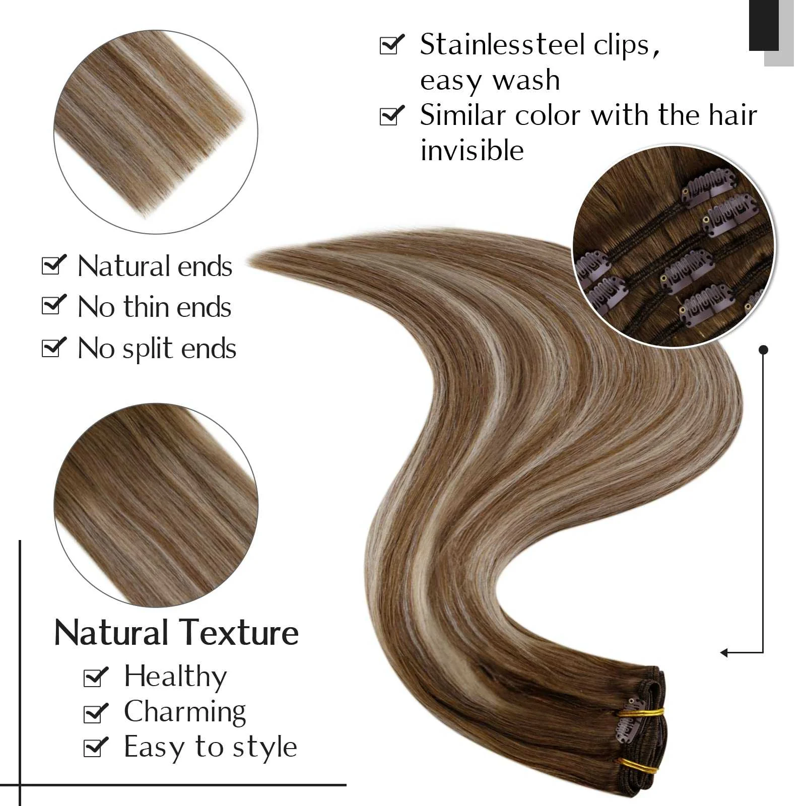Balayage Clip in Human Hair Extensions Real Human Hair - Image 70