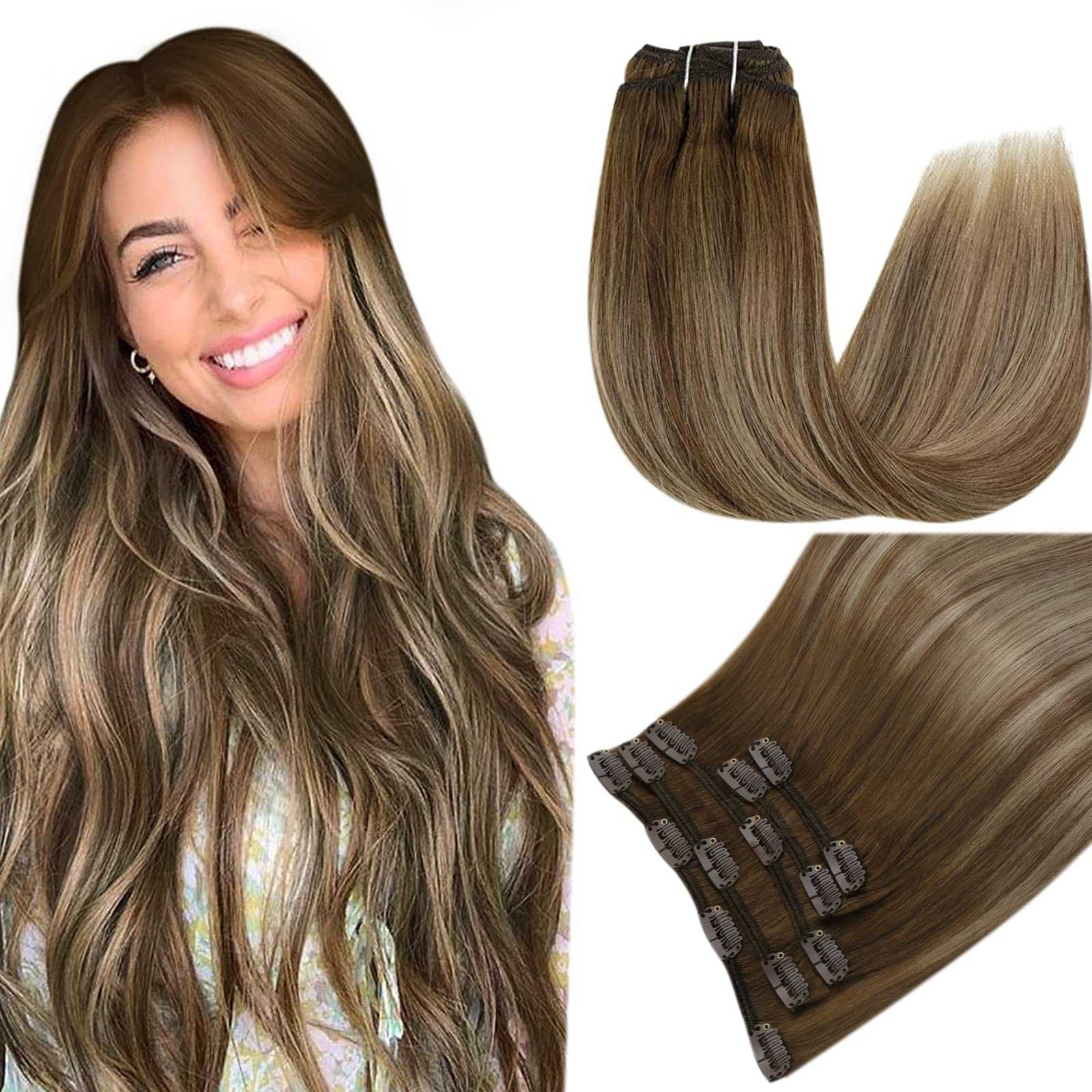 Balayage Clip in Human Hair Extensions Real Human Hair - Image 72