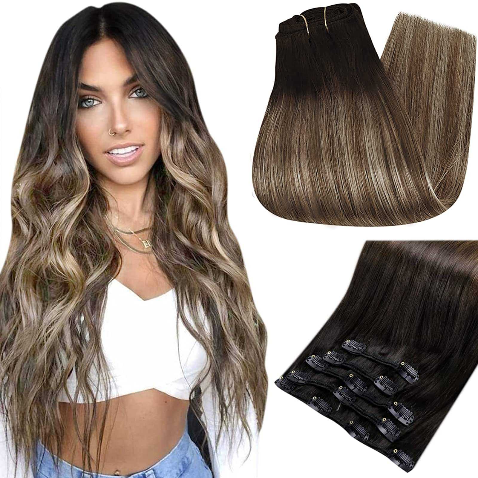Balayage Clip in Human Hair Extensions Real Human Hair - Image 73