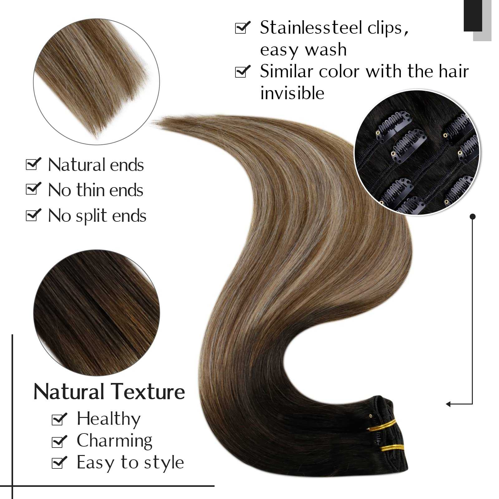 Balayage Clip in Human Hair Extensions Real Human Hair - Image 76