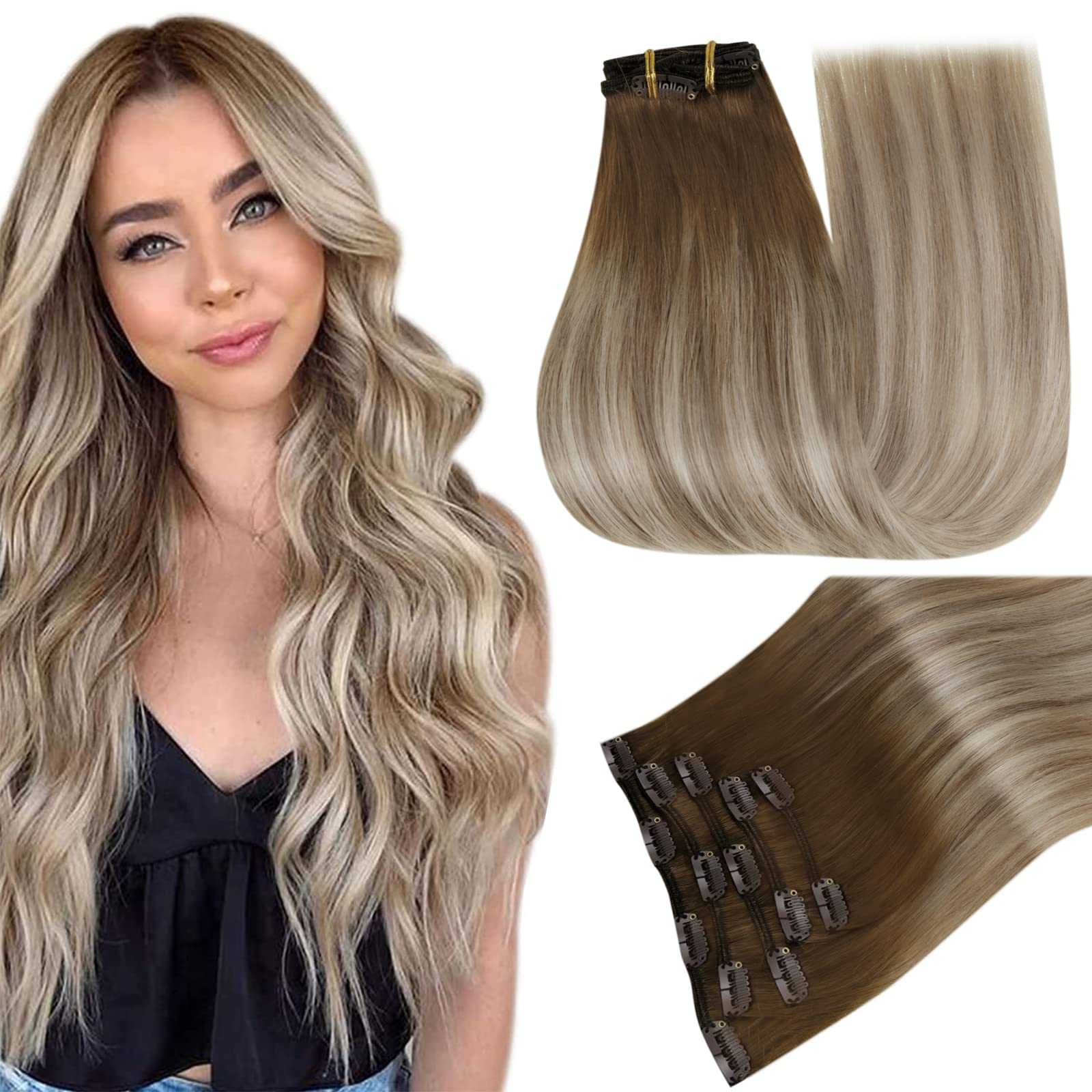 Balayage Clip in Human Hair Extensions Real Human Hair - Image 81