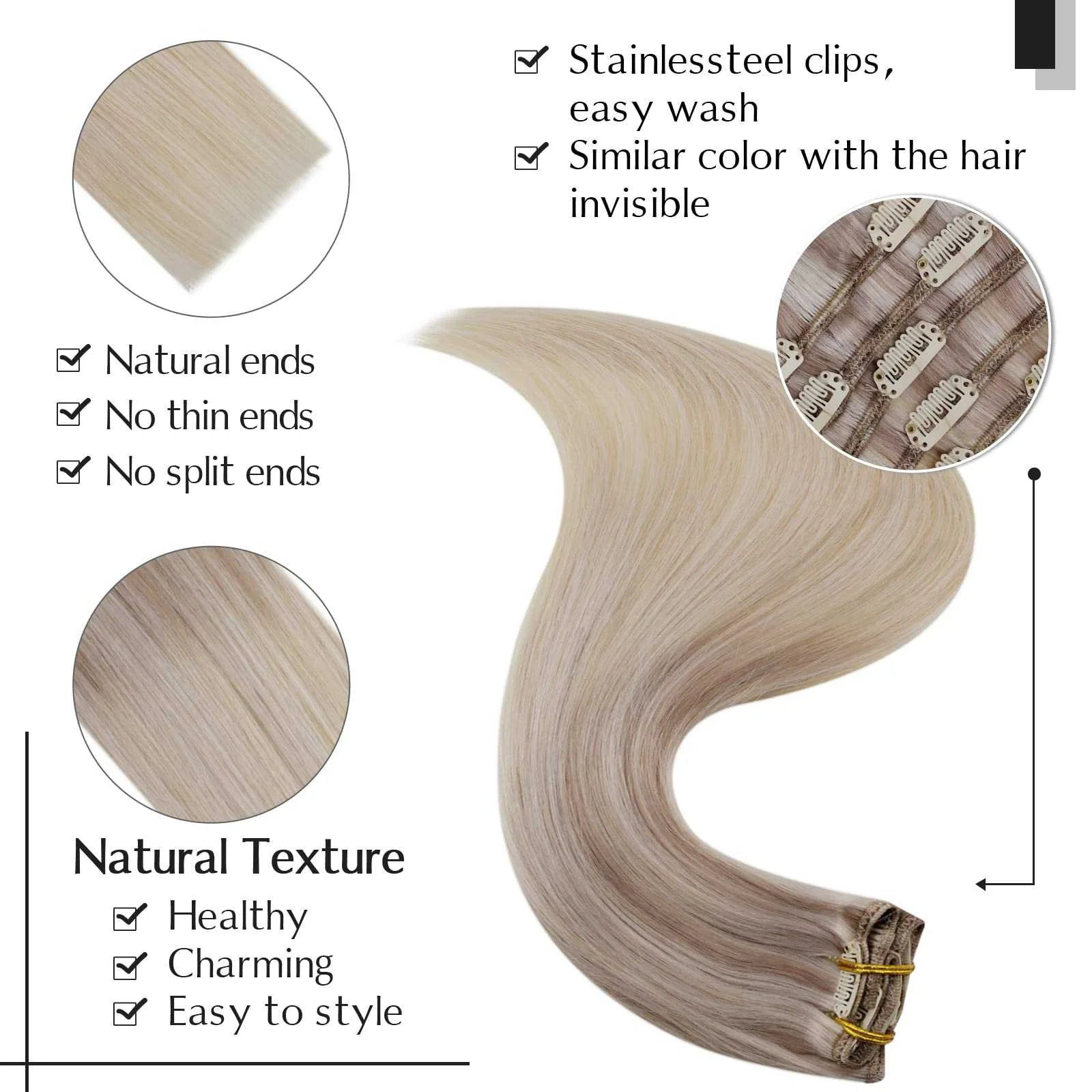 Balayage Clip in Human Hair Extensions Real Human Hair - Image 94