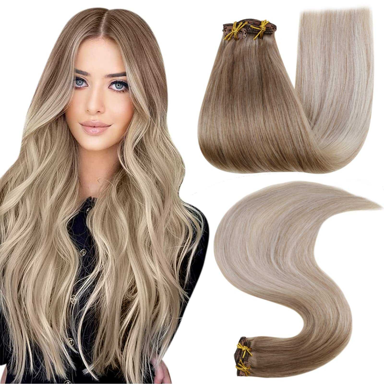 Balayage Clip in Human Hair Extensions Real Human Hair - Image 96