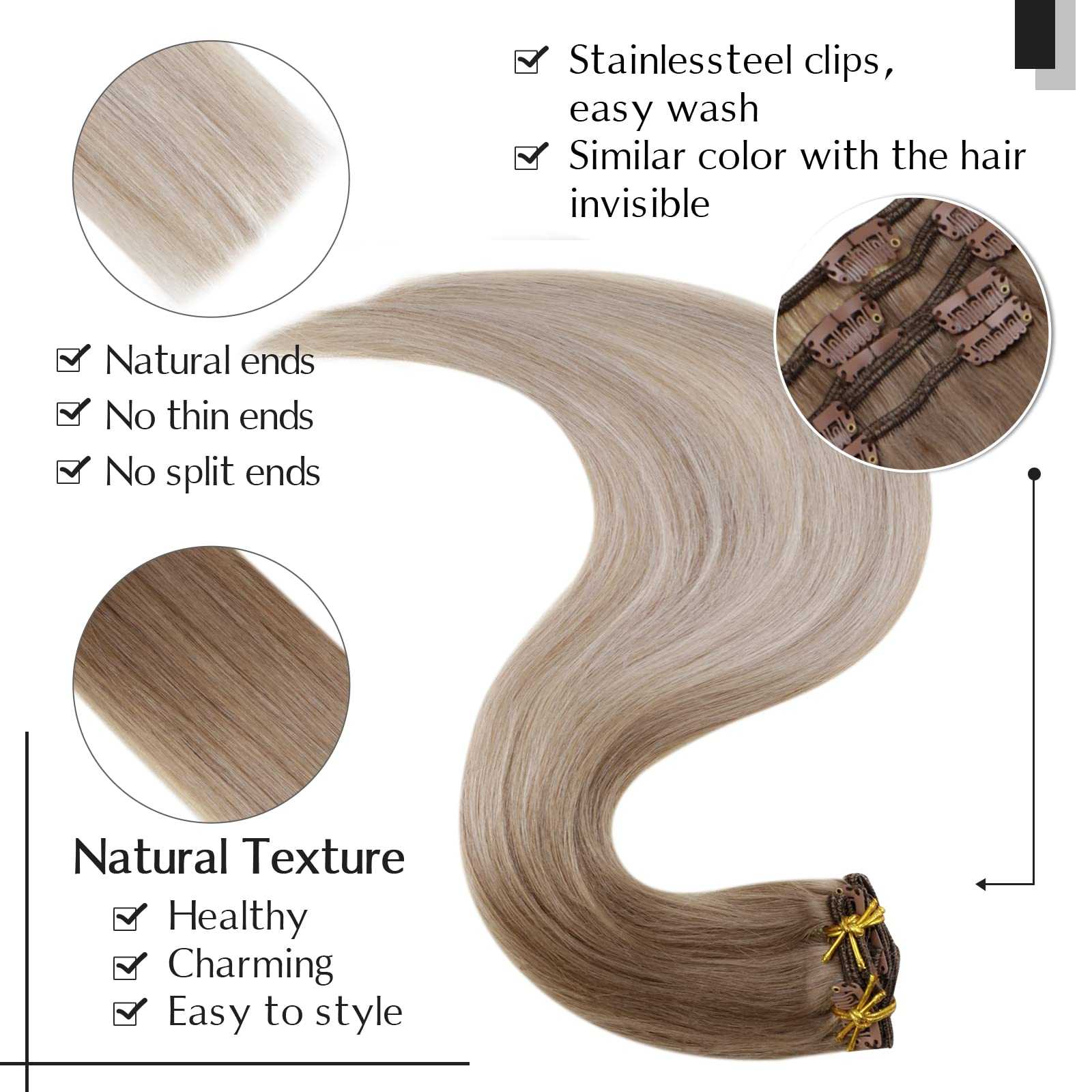 Balayage Clip in Human Hair Extensions Real Human Hair - Image 98