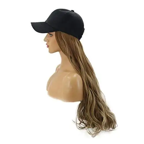 Baseball Cap with Long Curly Wavy Hair Synthetic Wig - Image 4
