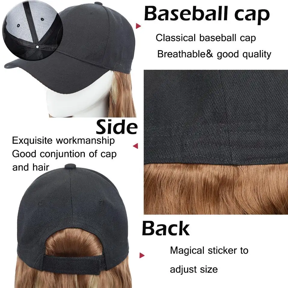 Baseball cap with long wavy hair extension - Image 4