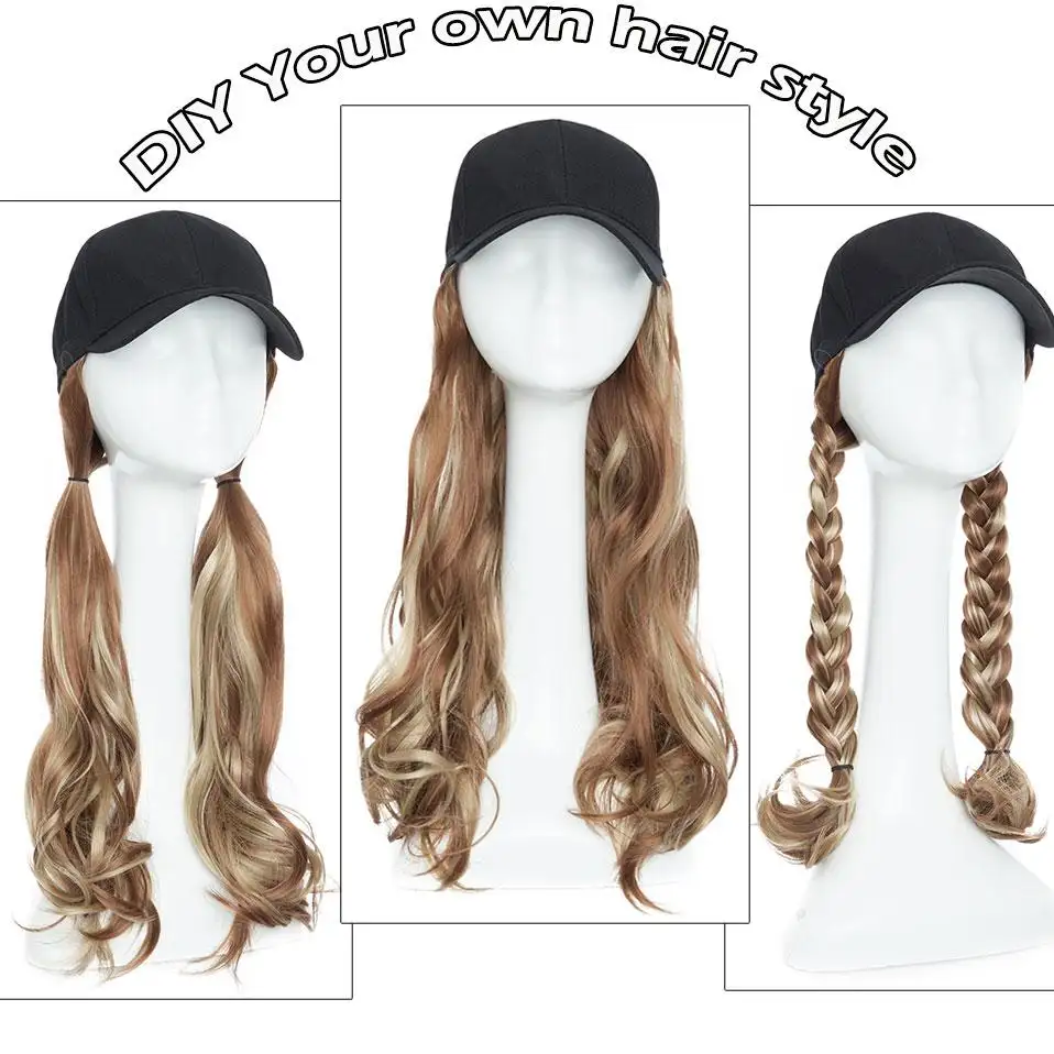 Baseball cap with long wavy hair extension - Image 5