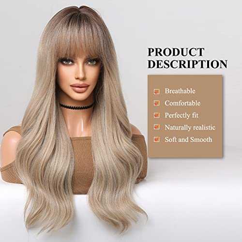 Beige Blonde Long Wavy Wig with bangs - Image 2