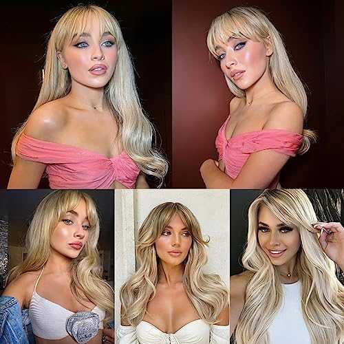 Beige Blonde Long Wavy Wig with bangs - Image 3