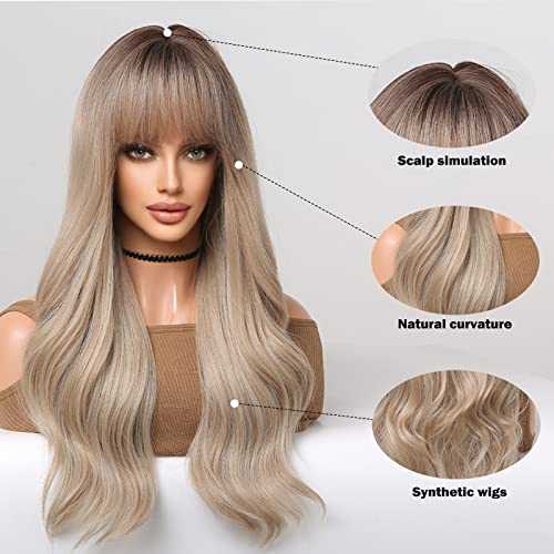 Beige Blonde Long Wavy Wig with bangs - Image 6