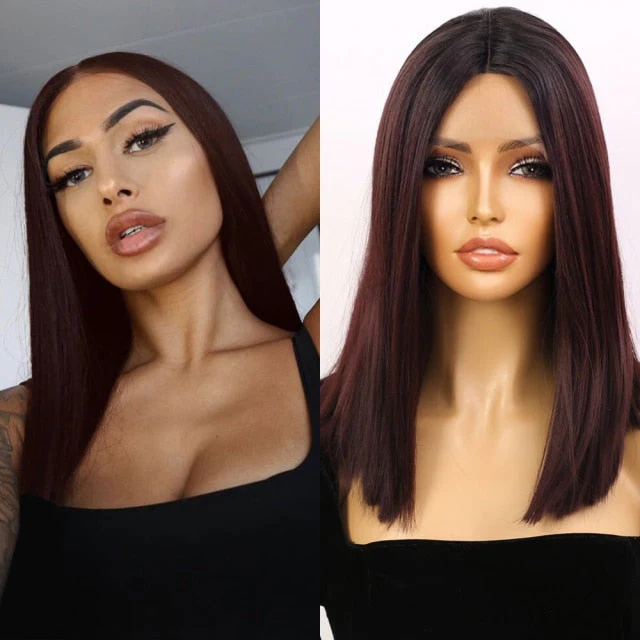 Black and Burgundy Coloured Synthetic HD Lace Front Wig - Image 2