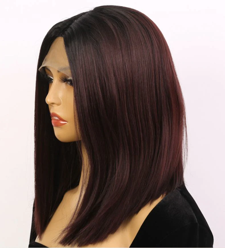 Black and Burgundy Coloured Synthetic HD Lace Front Wig - Image 3