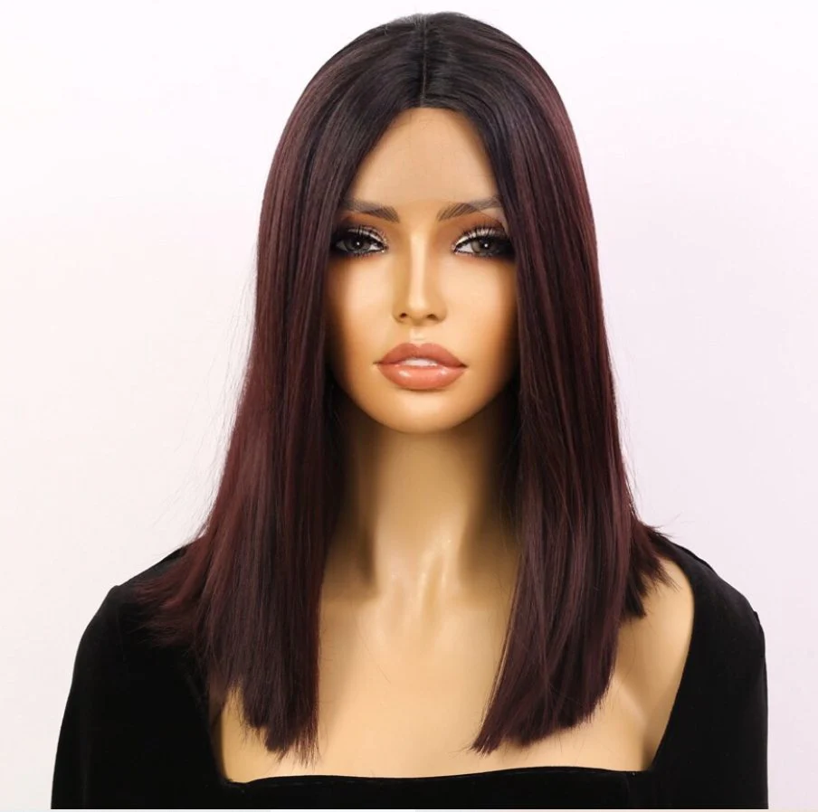 Black and Burgundy Coloured Synthetic HD Lace Front Wig - Image 5