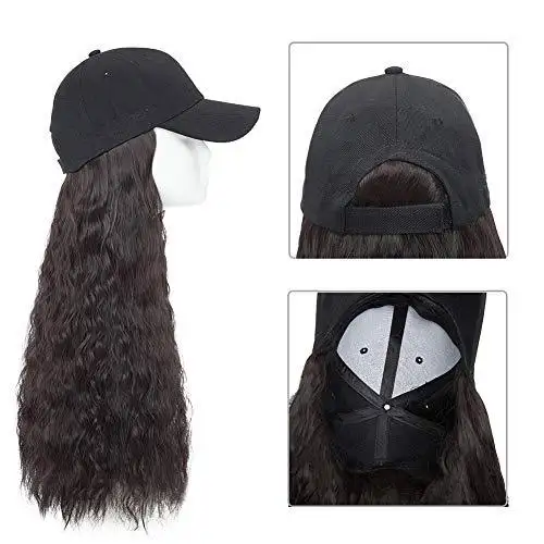 Black Baseball Cap with 19 Inch Wavy Hair Extensions - Image 10