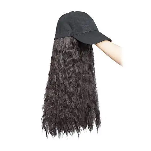 Black Baseball Cap with 19 Inch Wavy Hair Extensions - Image 11