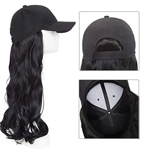 Black Baseball Cap with 19 Inch Wavy Hair Extensions - Image 13