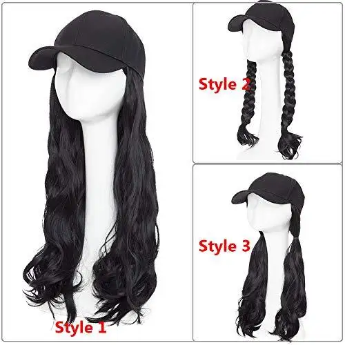 Black Baseball Cap with 19 Inch Wavy Hair Extensions - Image 14